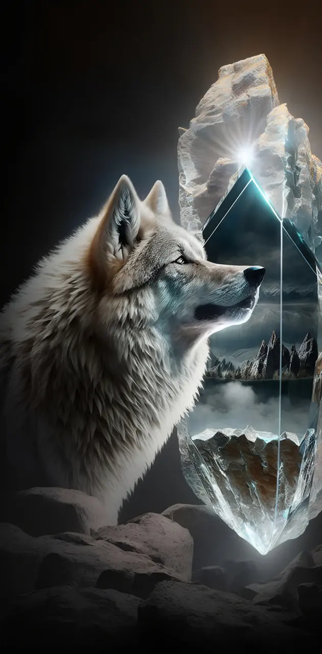 Wolf infront a crystal