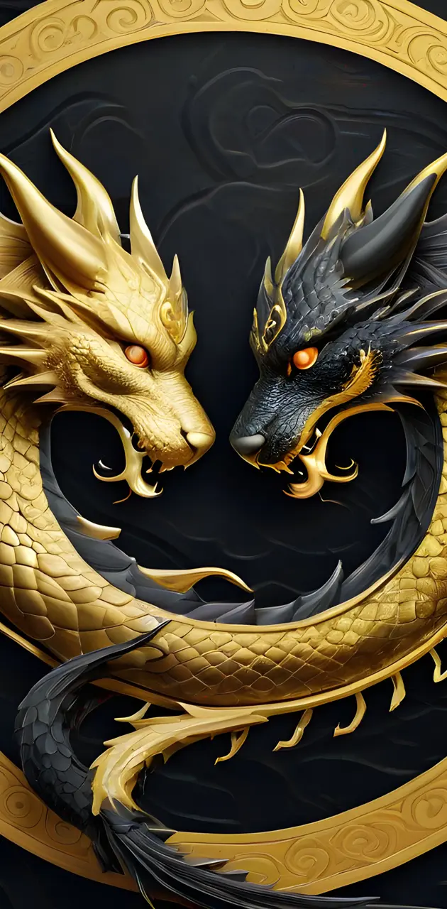 Black and gold baby dragon ying and yang