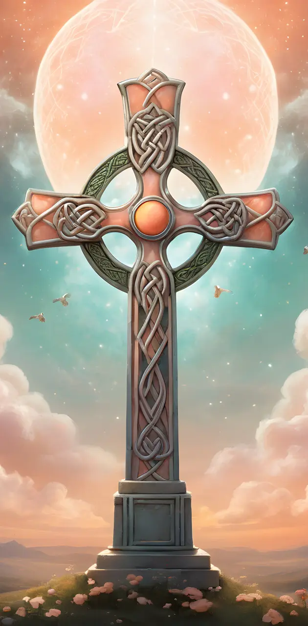peach celtic cross