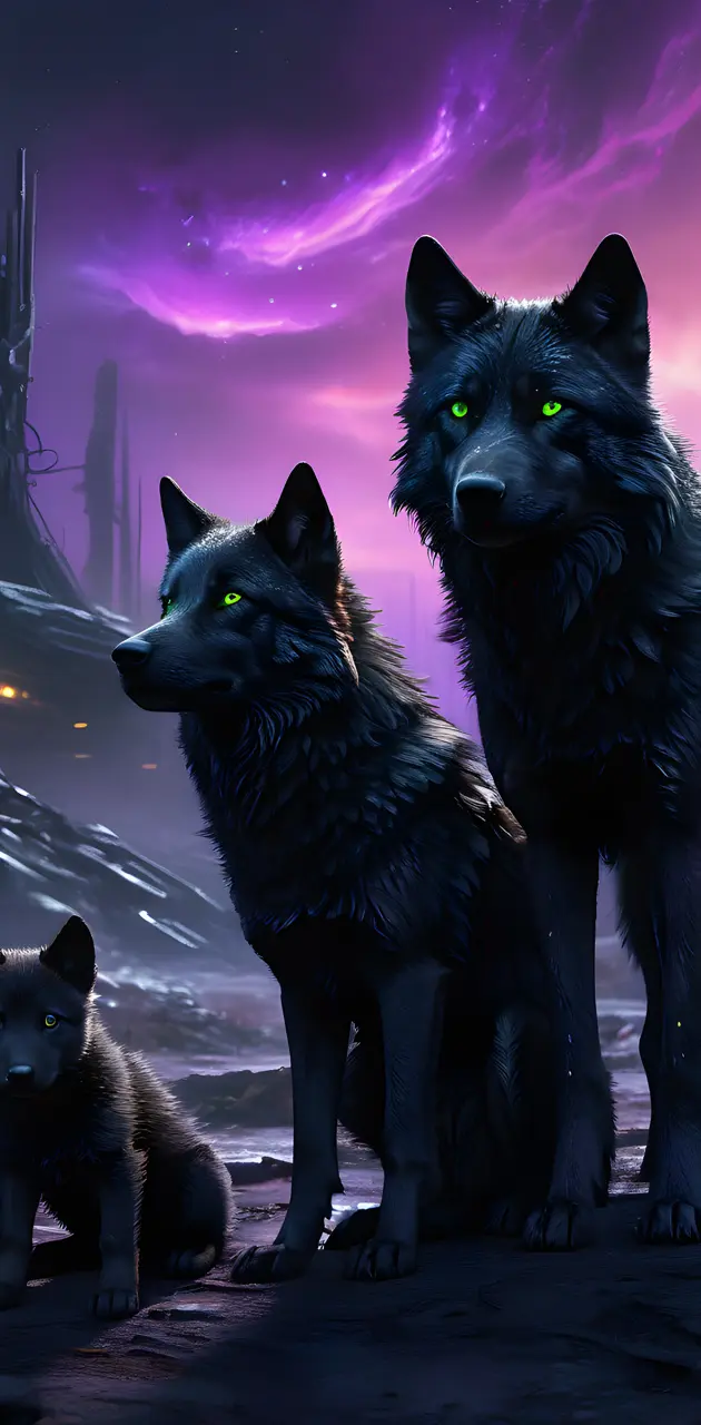 a group of wolfs