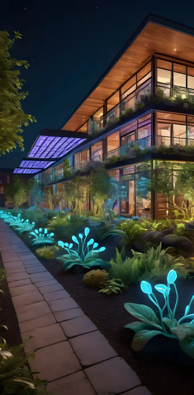 STEM Complex lit with genetically modified bioluminescent plants
