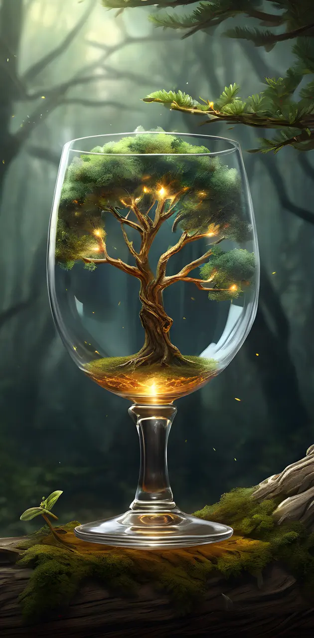 a glass globe with a tree branch