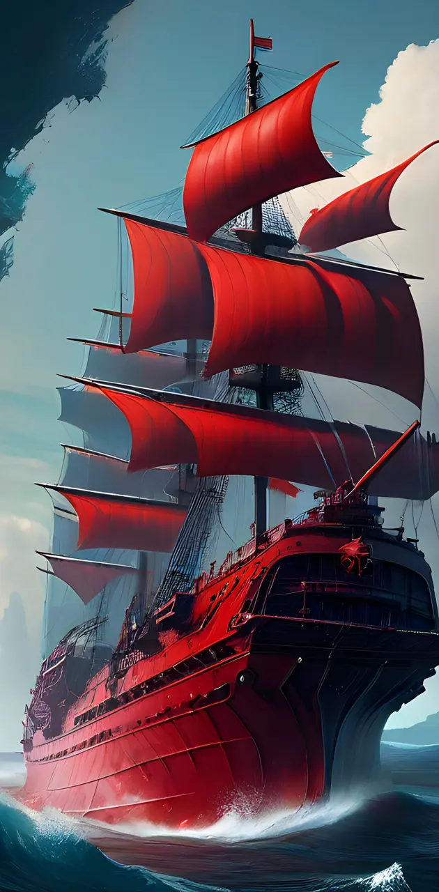 a red ship in the water