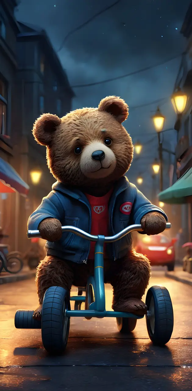 a teddy bear on a tricycle