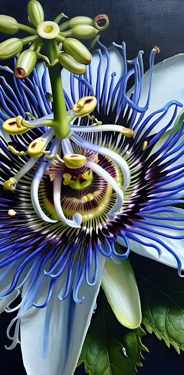 a blue and white passion flower