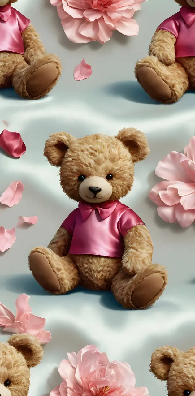 a teddy bear with pink flowers