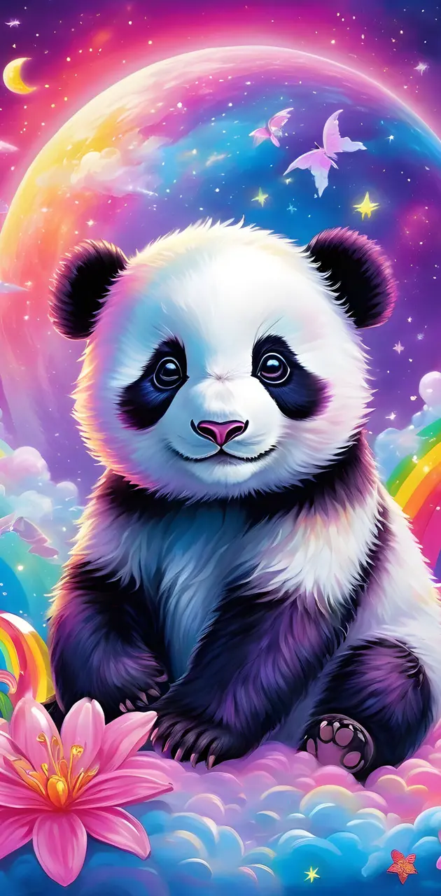 Lisa Frank style baby panda bear