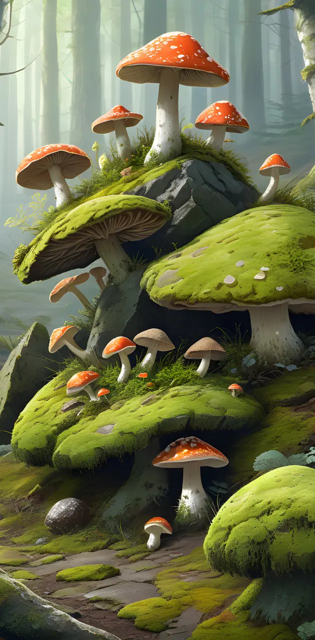 Mushroom moss rocks