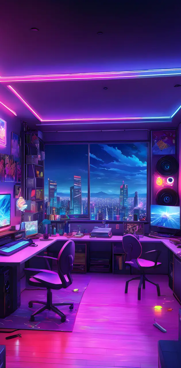 Neon colored room, open window