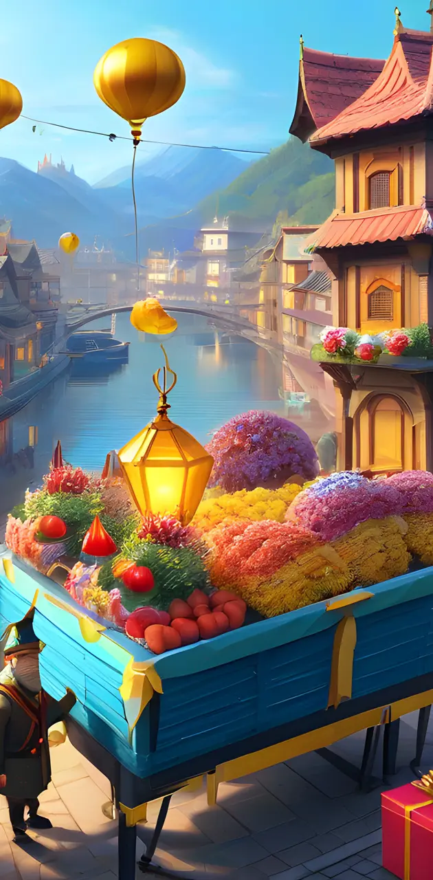 a boat full of flowers
