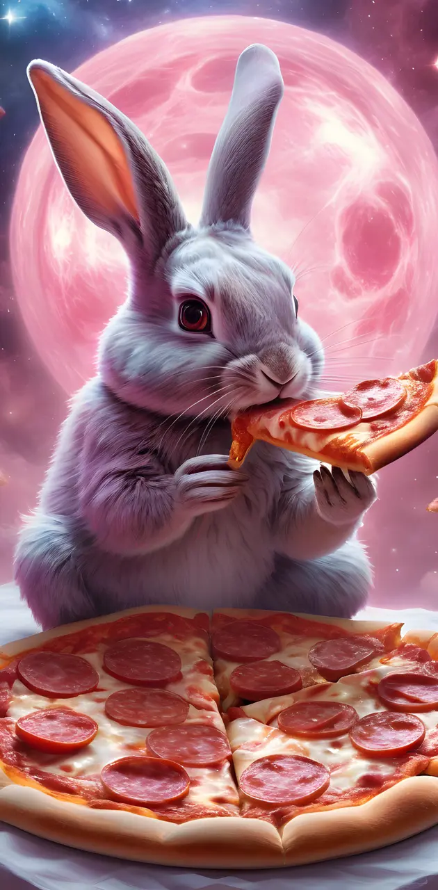 Bunny eating pizza