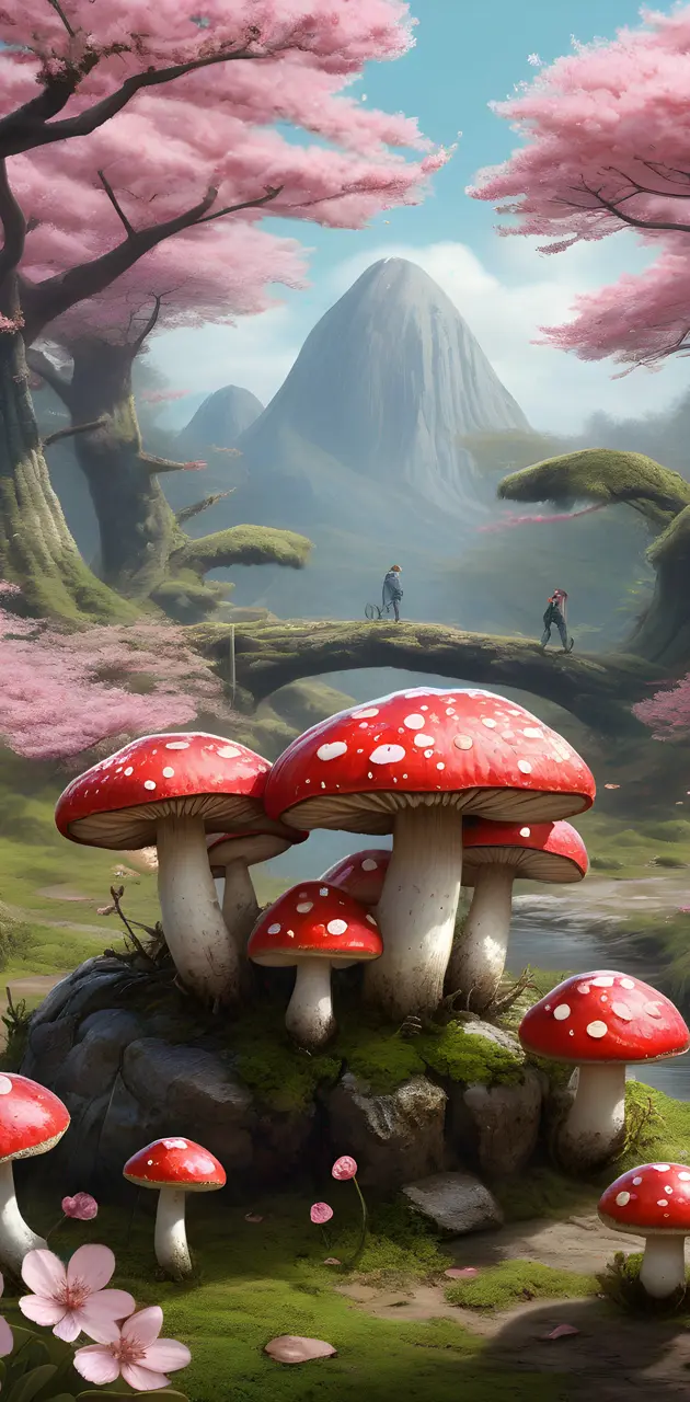 cherry blossoms and toadstools