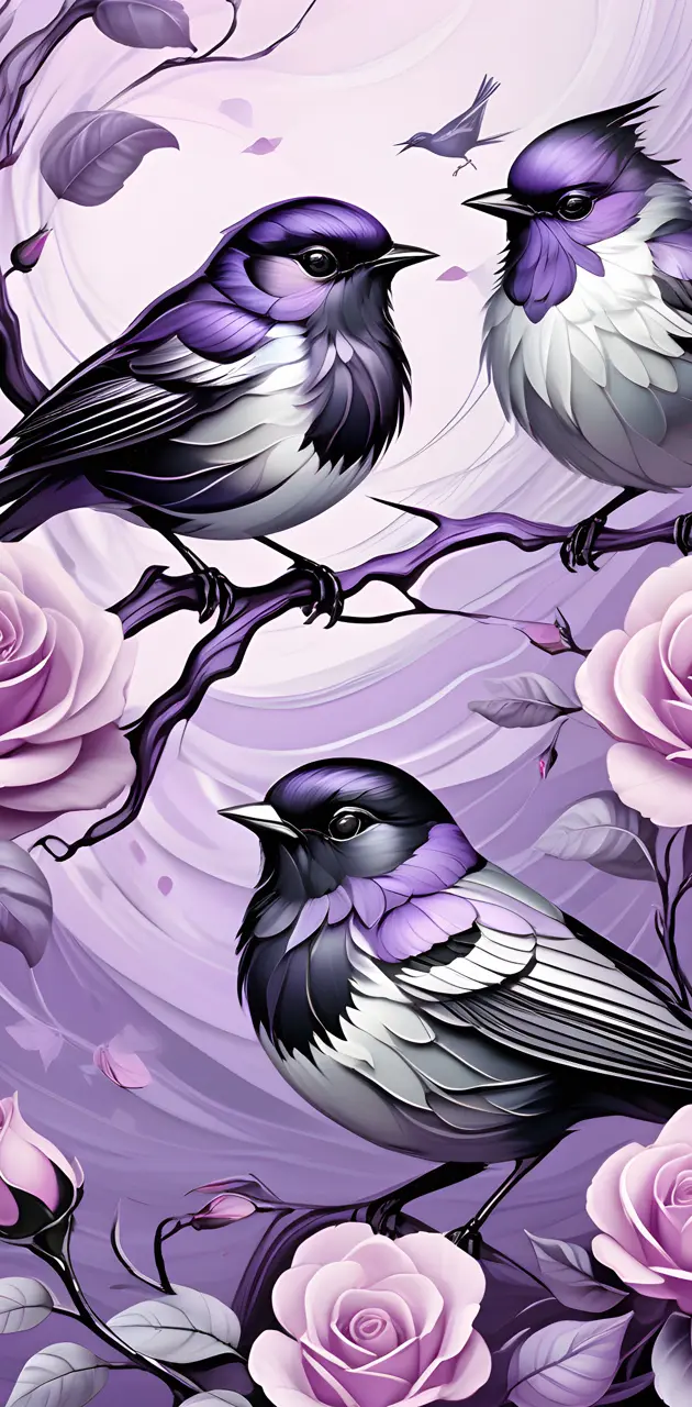 Purple Songbirds Art