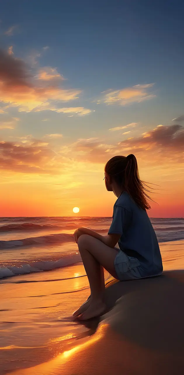 a girl sitting on a beach