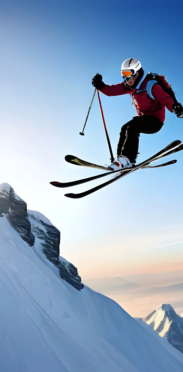 a skier jumping over a mountain