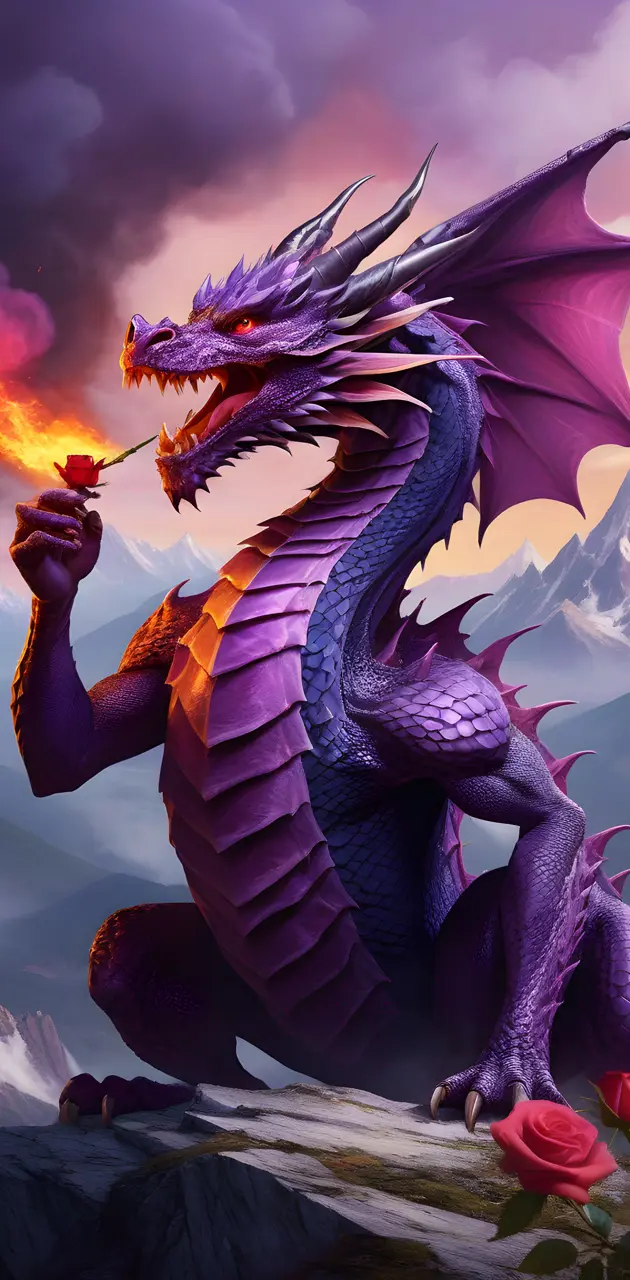 Dragon smoking a rose