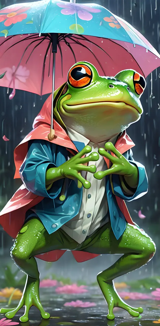 a frog holding an umbrella