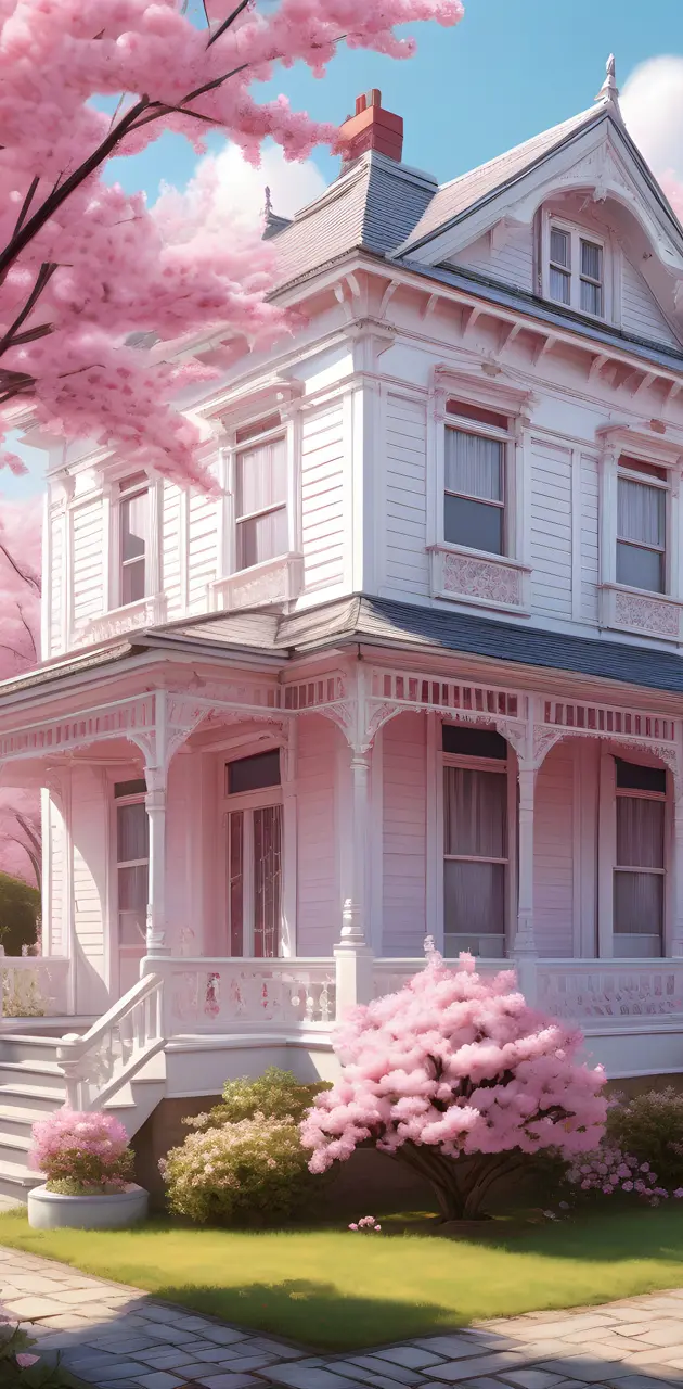 a large pink house