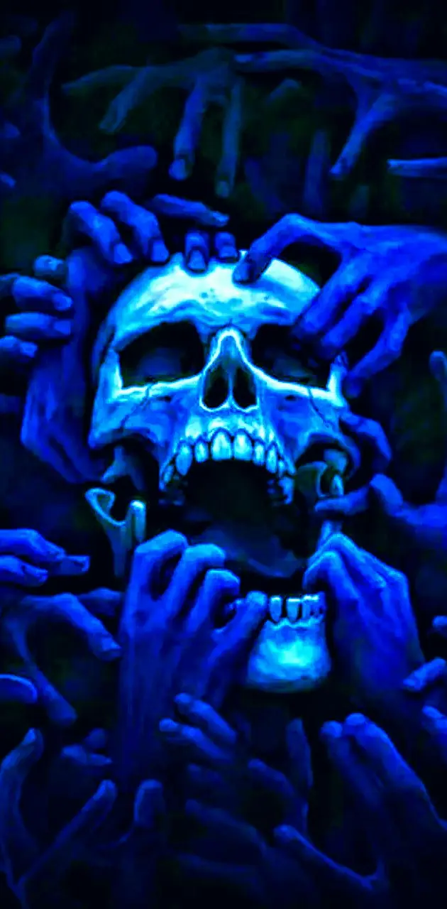 Blue grabbed skull