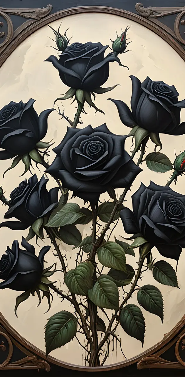 black roses in front of mirror