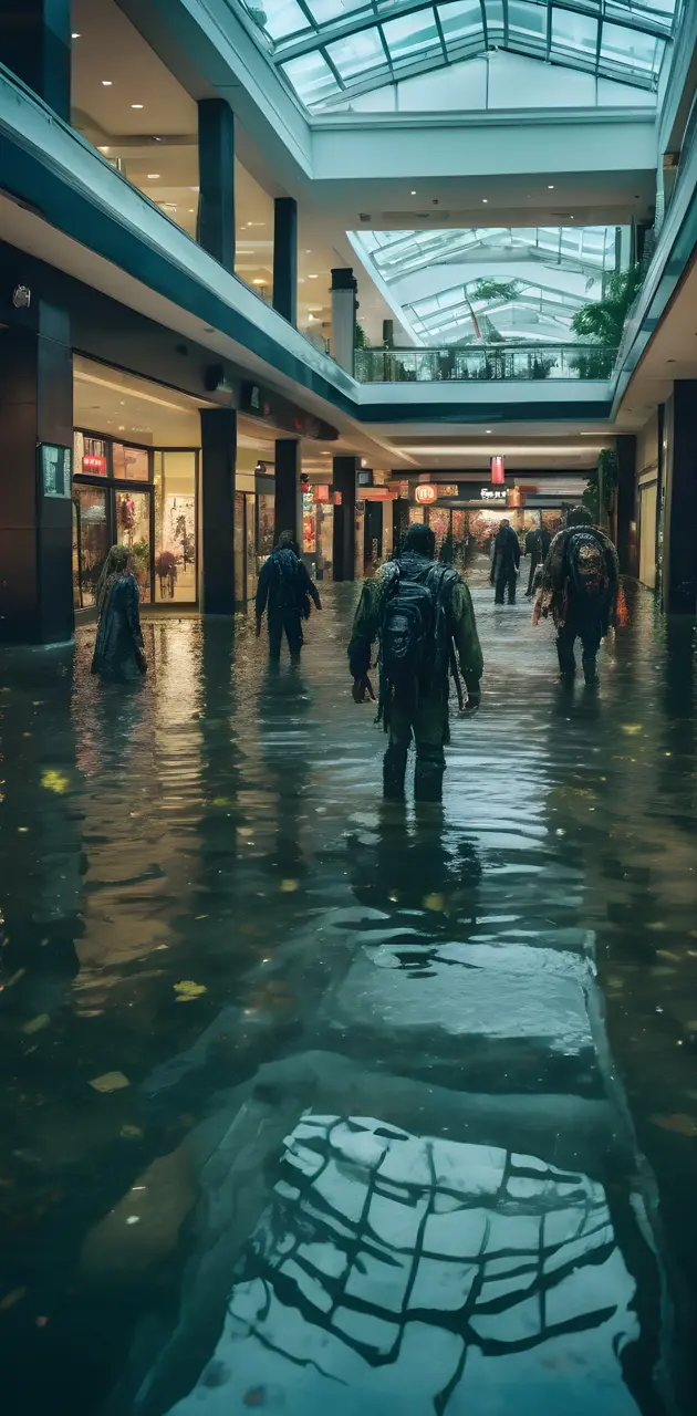 Flooded mall and zombies