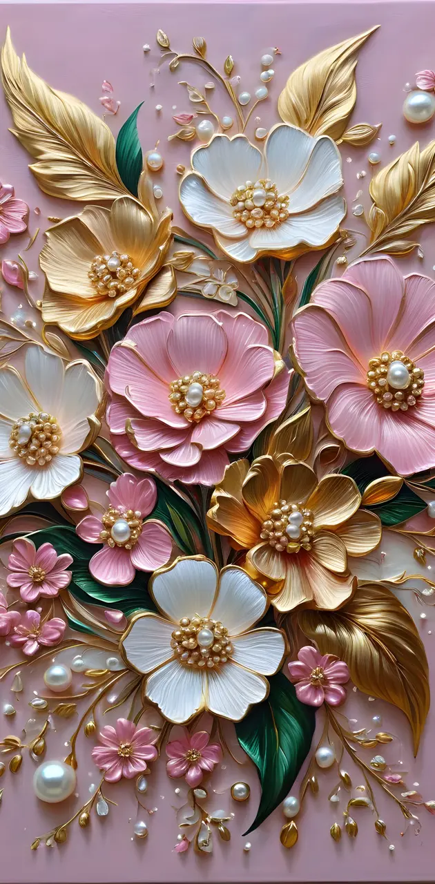 Pink gold pearly flowers