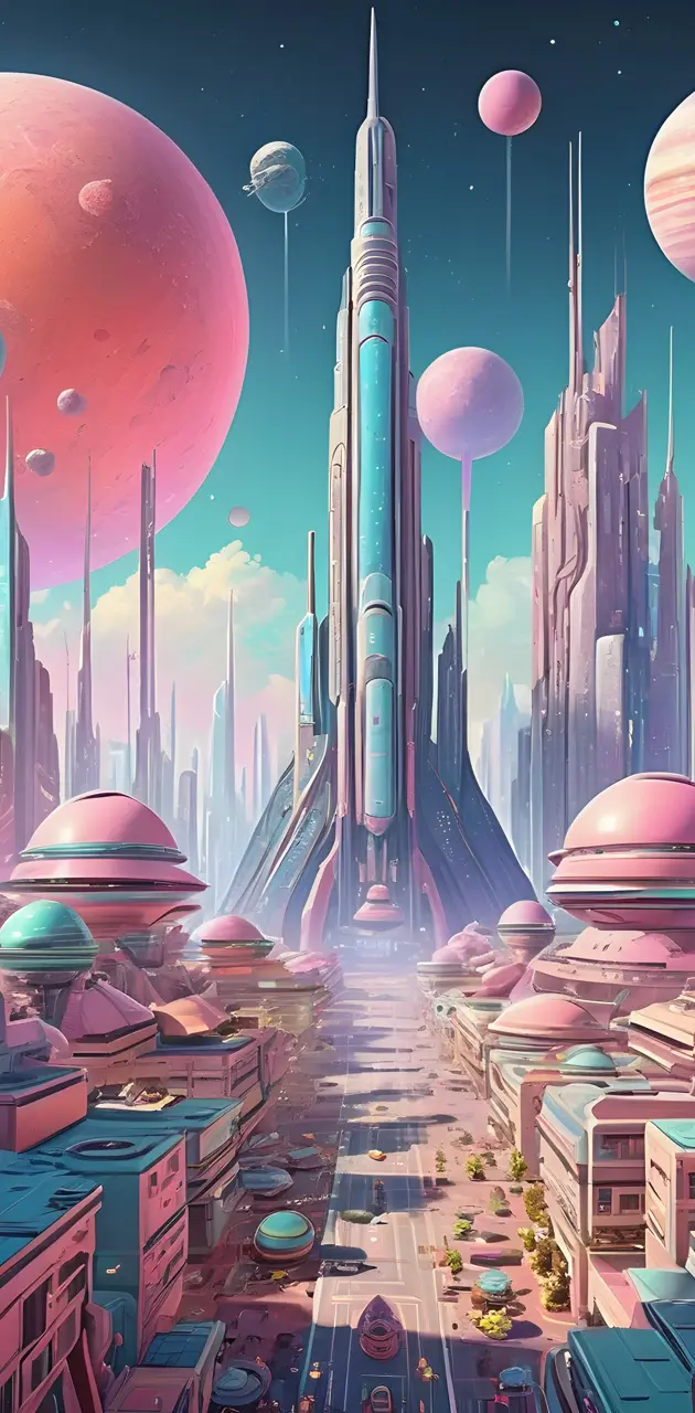 Pastel Retro Style Space City