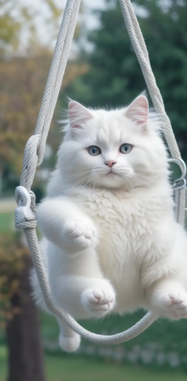 white cat swings