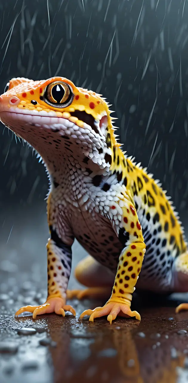 gecko in rain