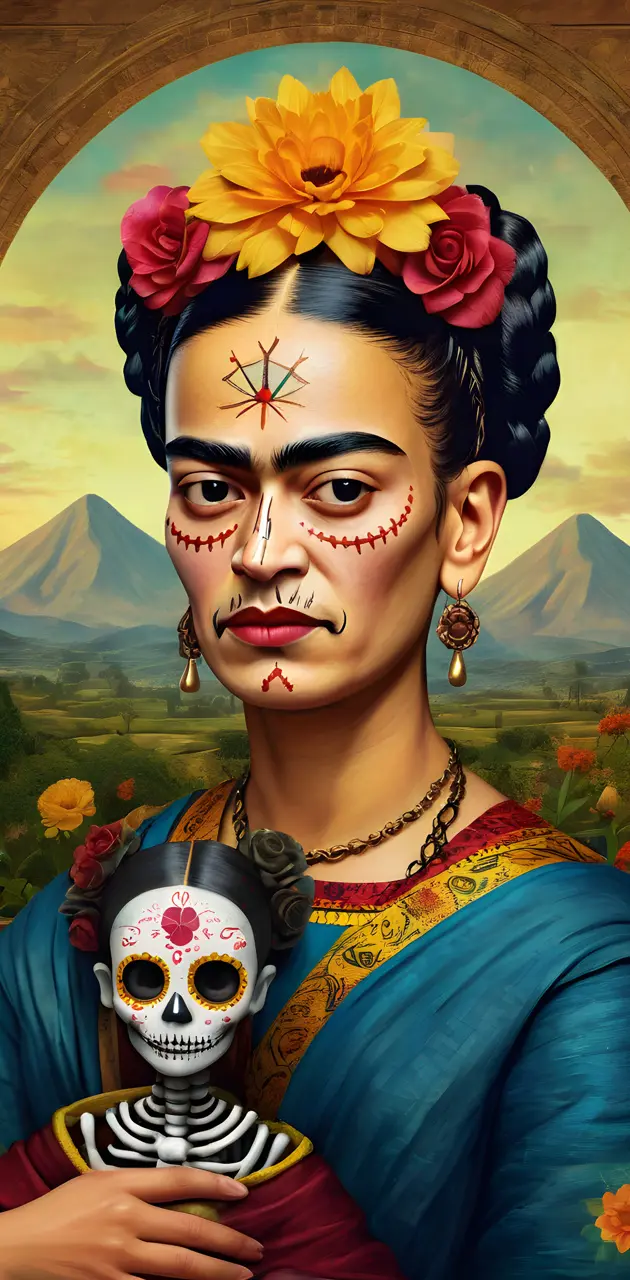 Day of the dead Frida as Mona Lisa