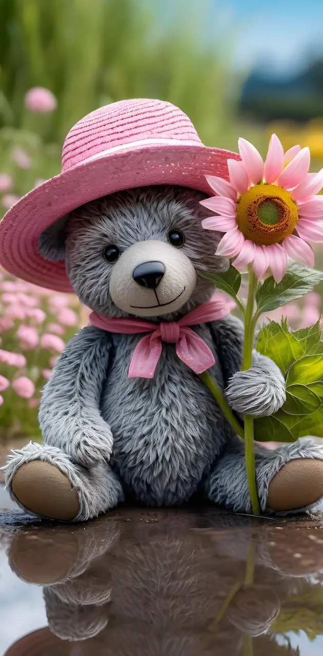 a stuffed animal holding a flower