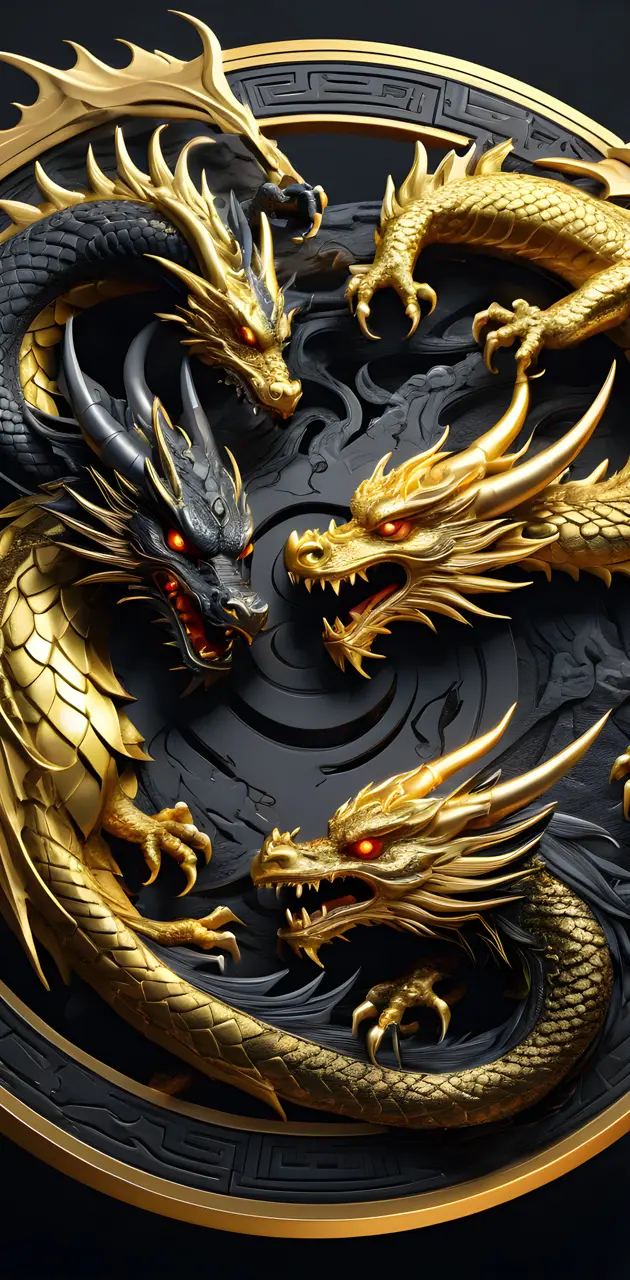 Gold and Dark Yin & Yang Dragons