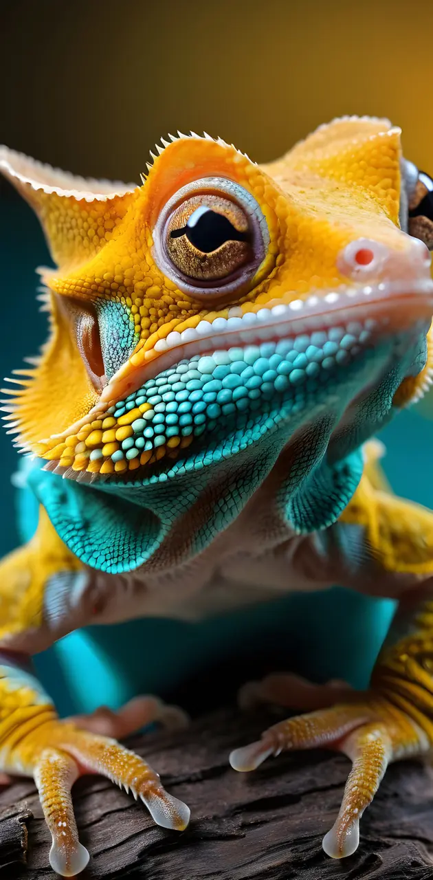 yellow and turquoise crested gecko
