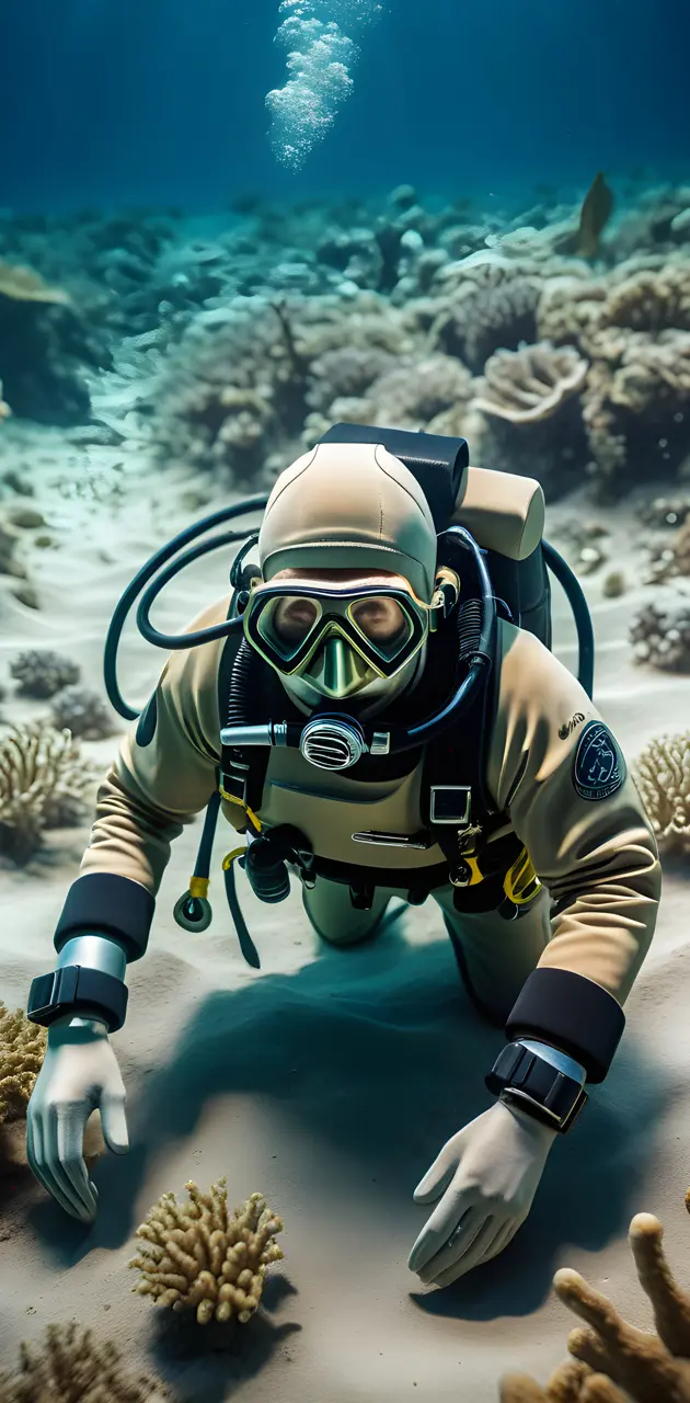 beige ocean floor diver diving