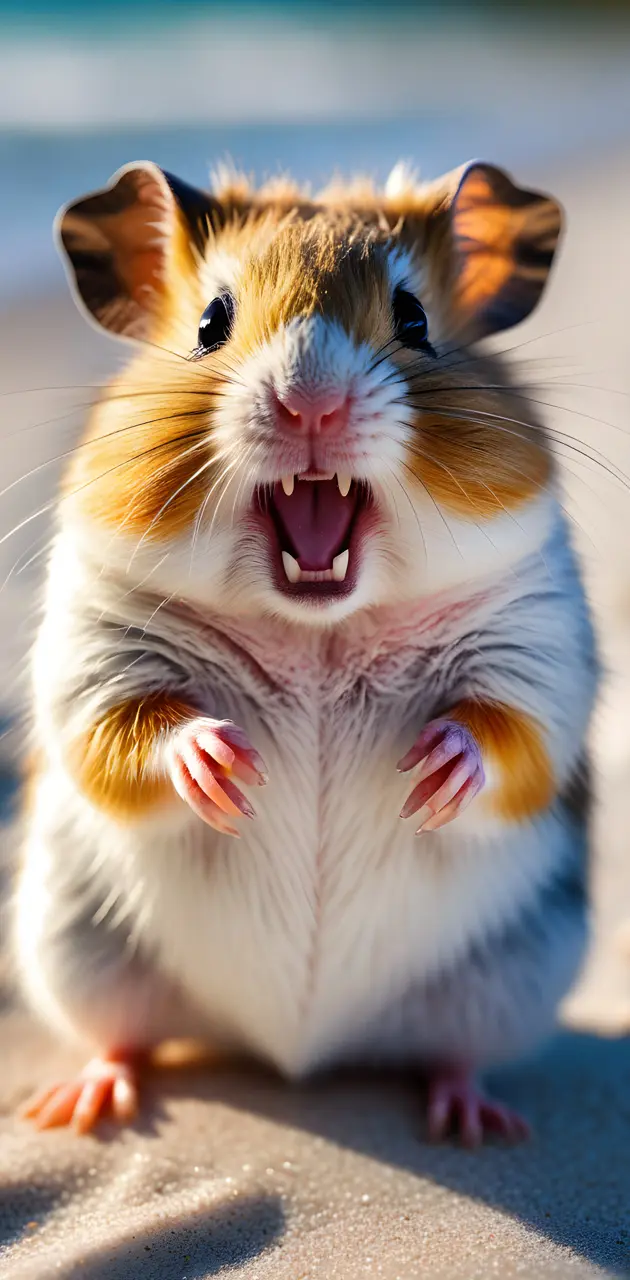 a small rodent with its mouth open