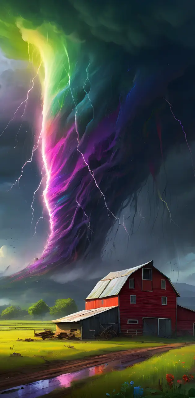 a house with a rainbow twister