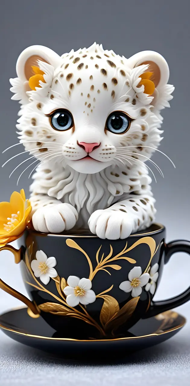 a cat sitting in a teacup