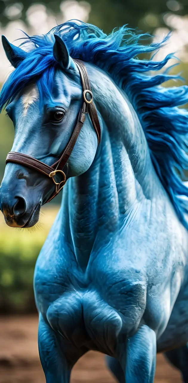a blue horse with a blue mane