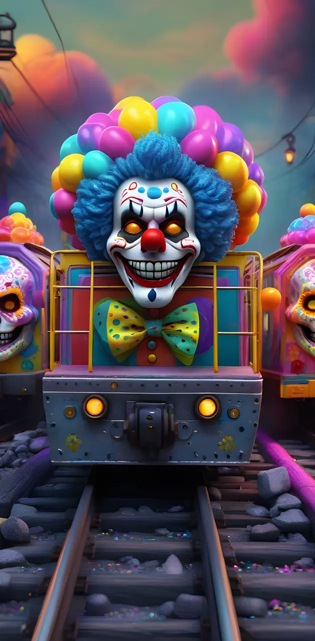 a group of clowns on a train