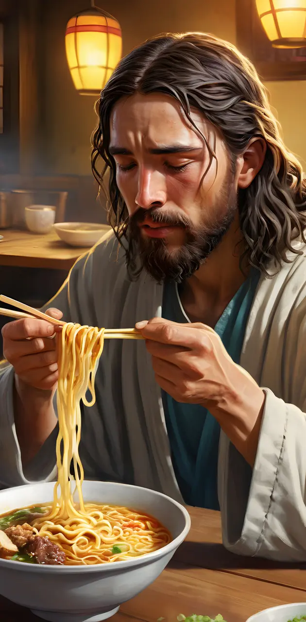 Jesus eating ramen