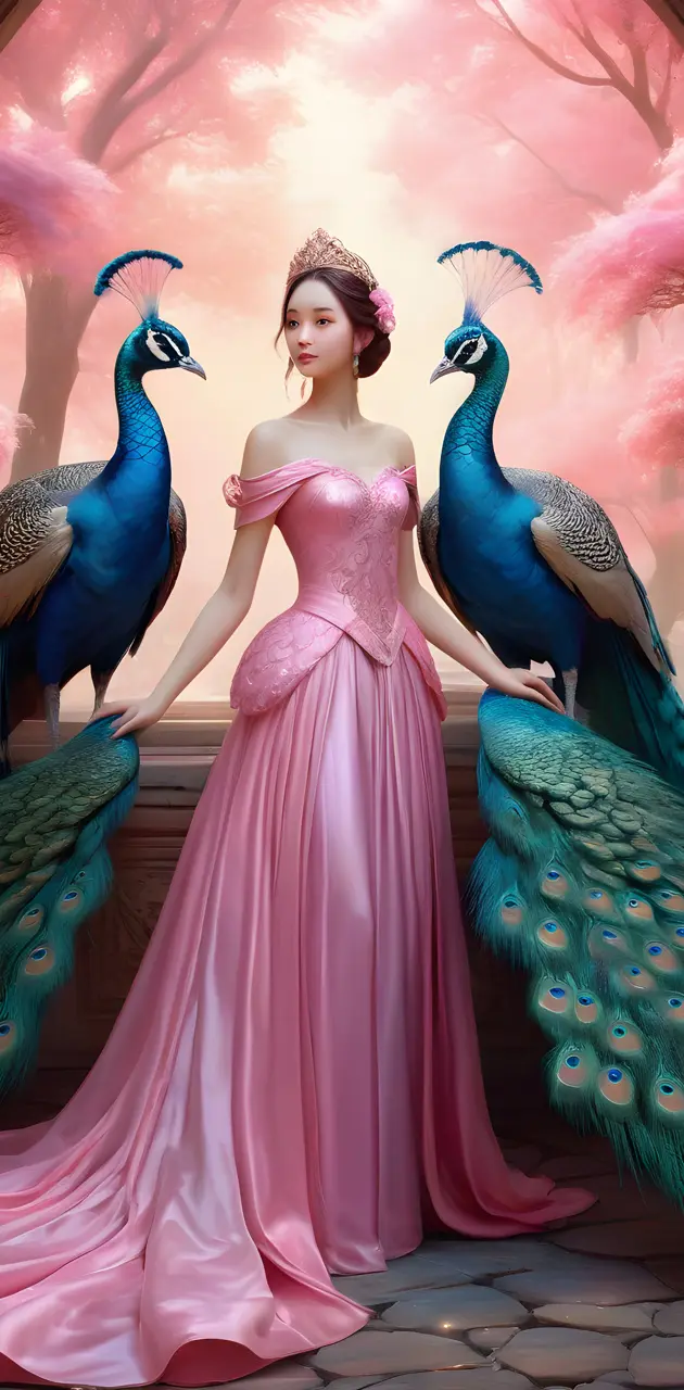 peacock lady in pink