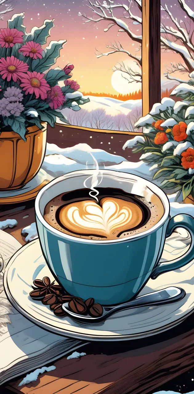 winter coffee flower cartoon