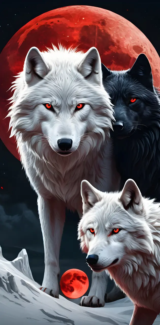 wolves and red moon