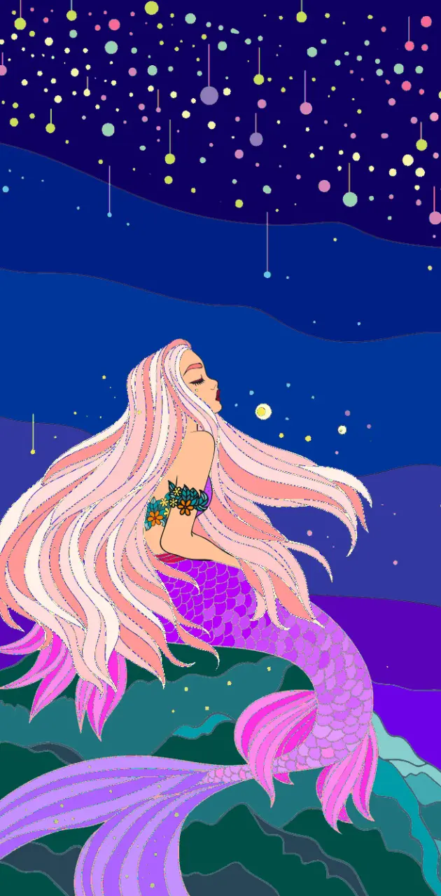 Mermaid below stars 