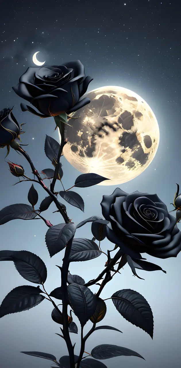 a group of flowers and a moon