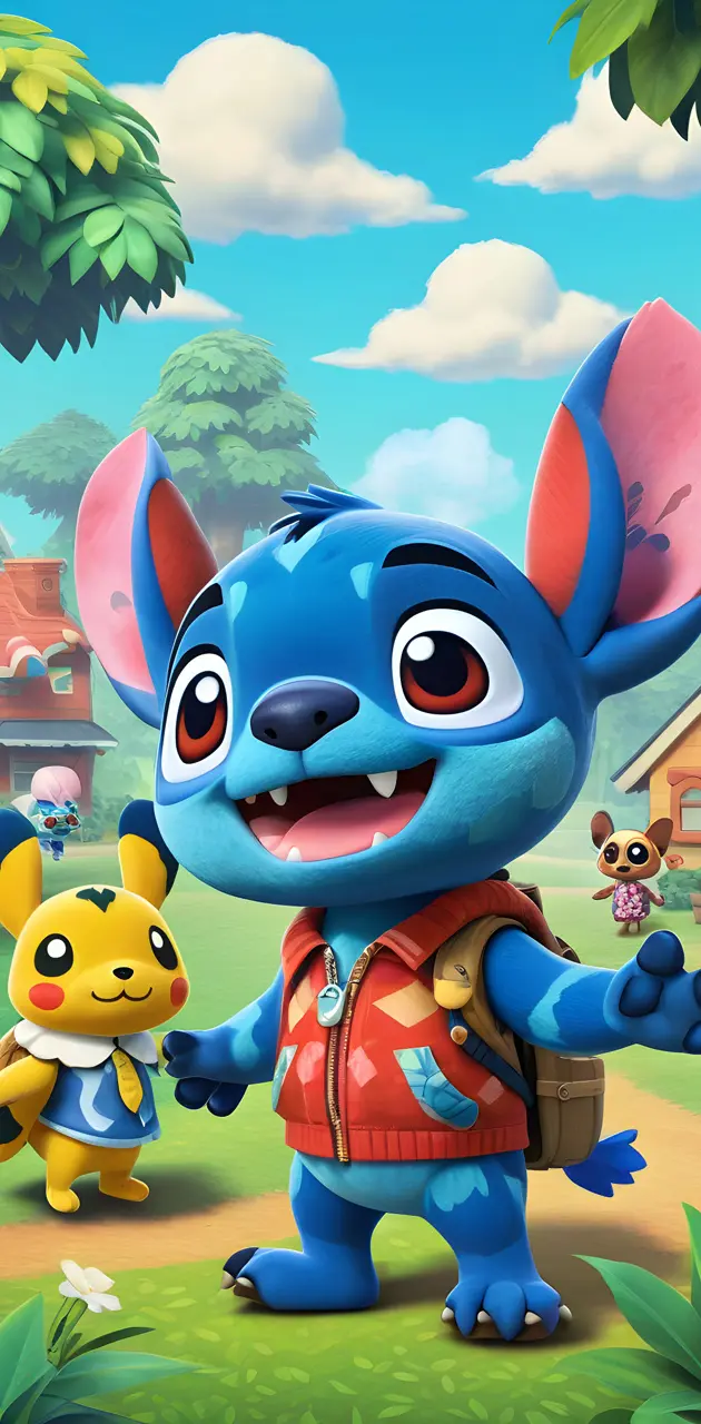 Stitch with the animal crossing gang