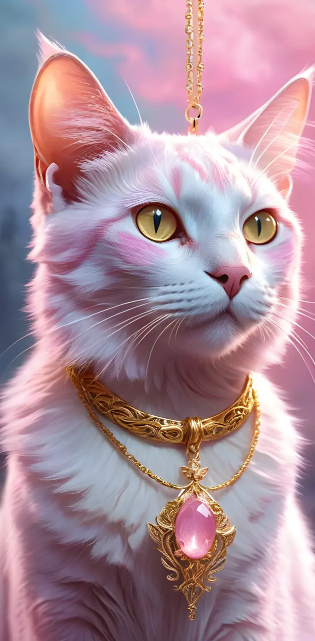 Pink Cat With Golden Necklace