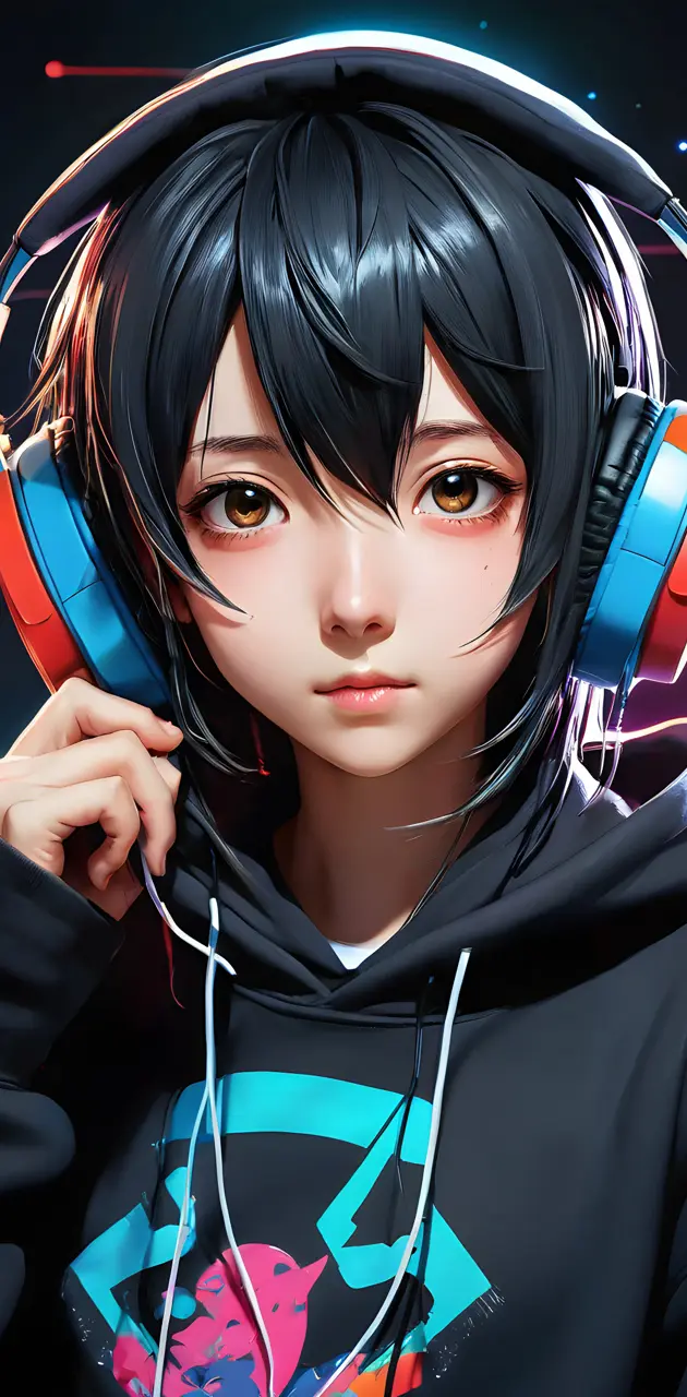 AI Anime girl wearing headphones