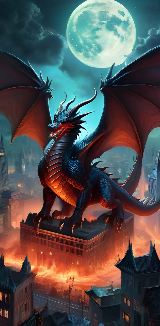 A dragon destroing a city