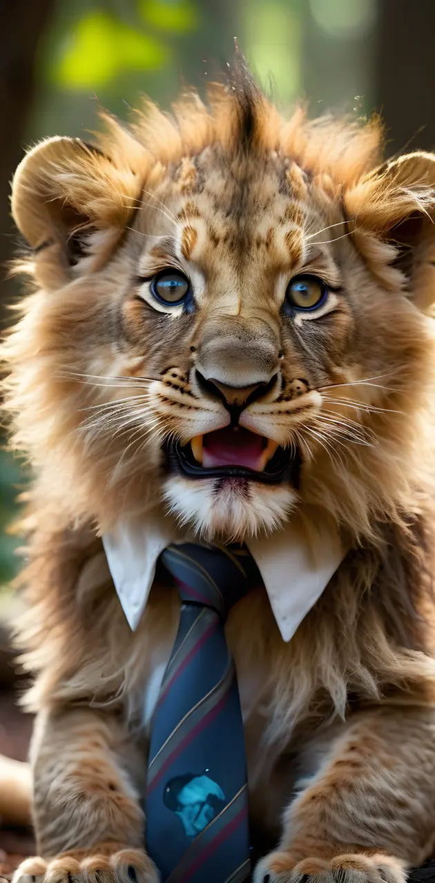 a lion cub wearing a tie